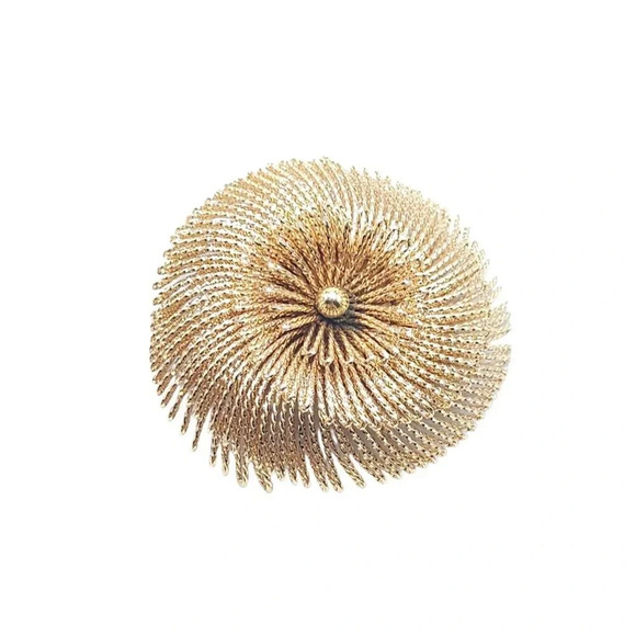 Monet Spiral Flower Fringe Wire Brooch Pin Gold Tone Vintage MCM - Picture 2 of 5